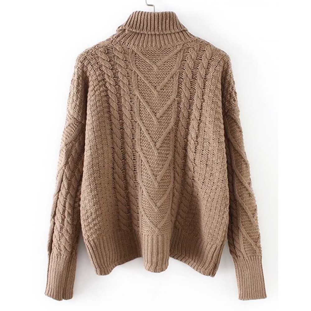 Tan cable knit turtleneck sweater brown 619222 - Picture 2 of 3